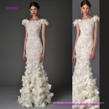 Transprent Lace Sheath Wedding Dress with 3D Flowers